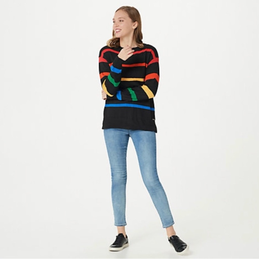 NWT, PeaceLoveWorld Rainbow Striped Sweater, Sz L